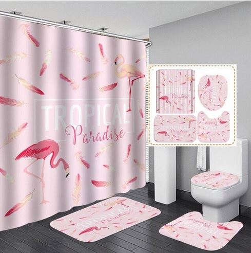 tapis flamant rose assorti rideau de douche