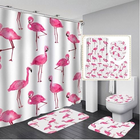 tapis de douche flamant rose et rideau assorti pas cher