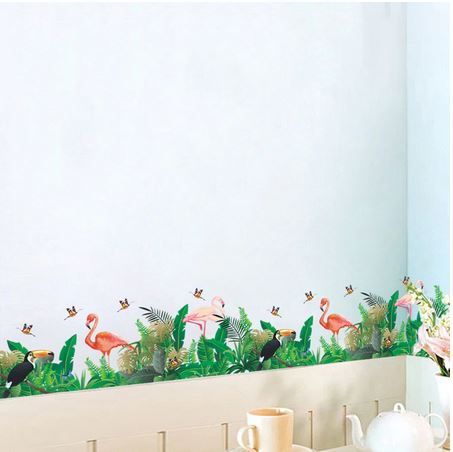 frise sticker mural flamant rose toucan papillon