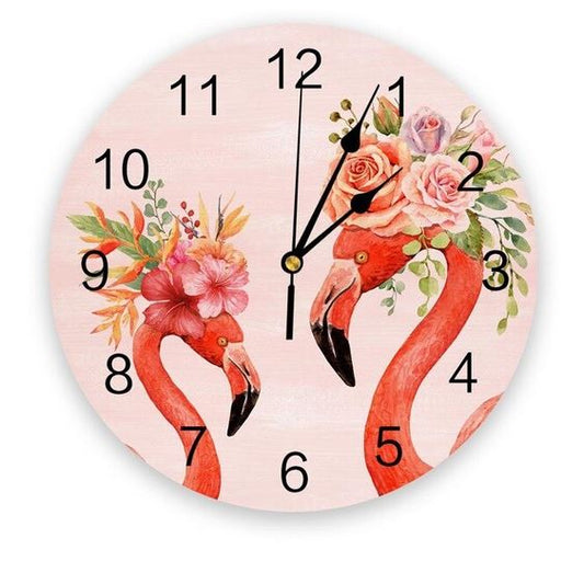 horloge flamant rose fleurs