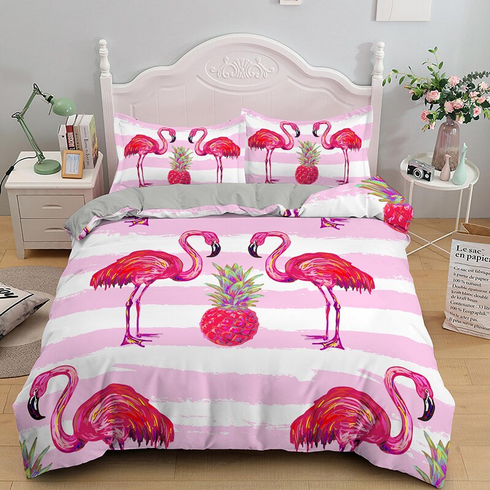 belle housse de couette flamant rose avec ananas rose