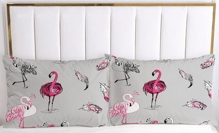 taie d'oreiller flamant rose gris