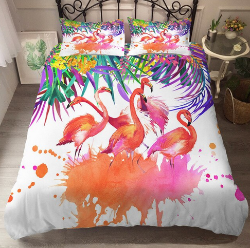 FABTOP Parure De Lit Housse De Couette 220x240 Cm Motif Flamant Rose - 4 Pièces - Douce Et Élégante