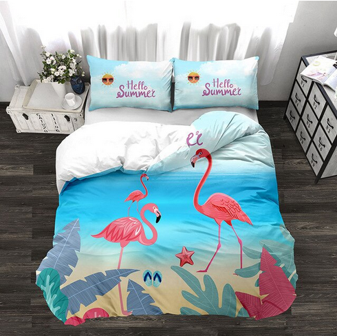 housse de couette flamant rose ete