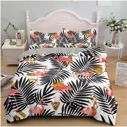 housse de couette flamant rose avec des dorures