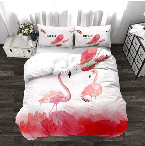 housse de couette flamant rose et plumes