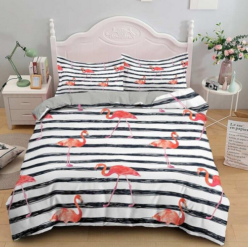 housse de couette flamant rose avec rayures 