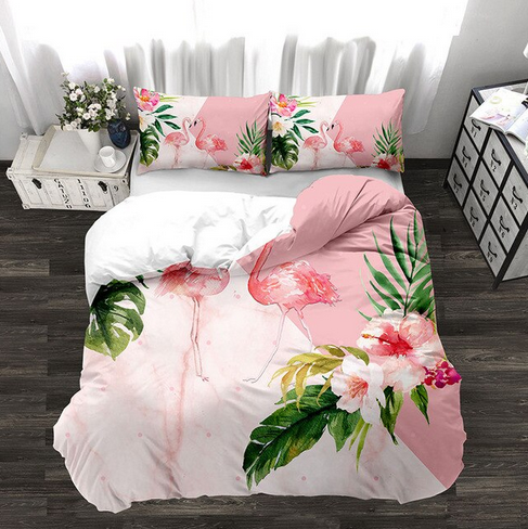 housse de couette flamant rose exotique