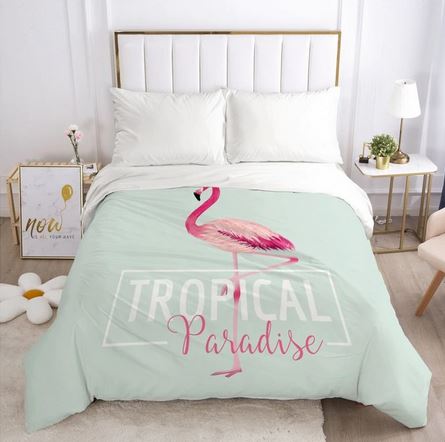 housse de couette flamant rose tropical