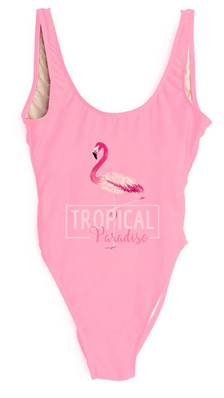 maillot de bain 1 pièces flamant rose tropical piscine plage