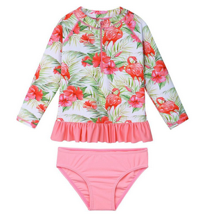 Maillot de Bain Anti-UV Flamant Rose manches longues protection solaire