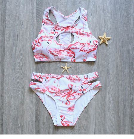 maillot 2 pieces ouvert sexy decollete flamant rose