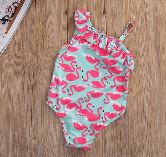 maillot epaule nue fille flamant rose