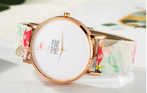 jolie montre femme flamant rose en cuir