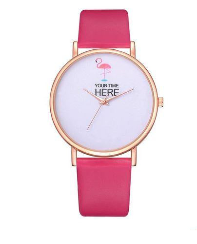 montre en cuir rose flash flamant rose