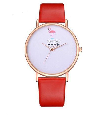 montre en cuir rouge flamant rose