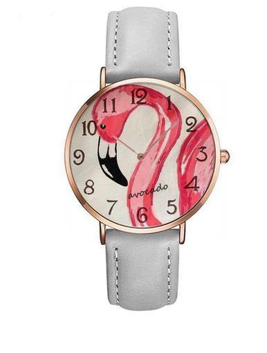 montre a quartz flamant rose bracelet cuir 