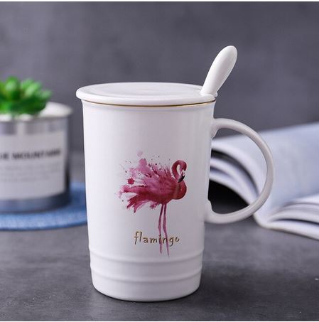 tasse et cuillere flamant rose ceramique