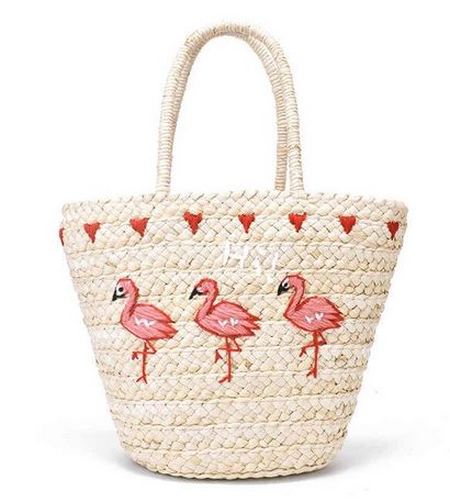 panier flamant rose broderie