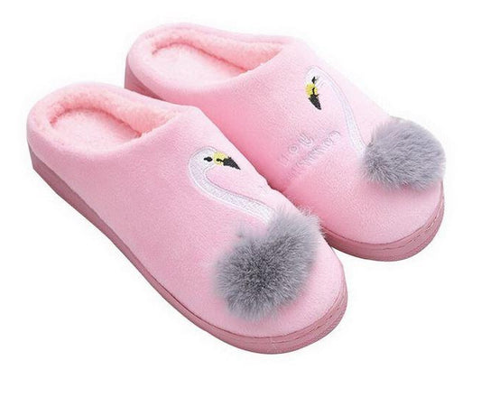 chaussons moelleux flamant rose