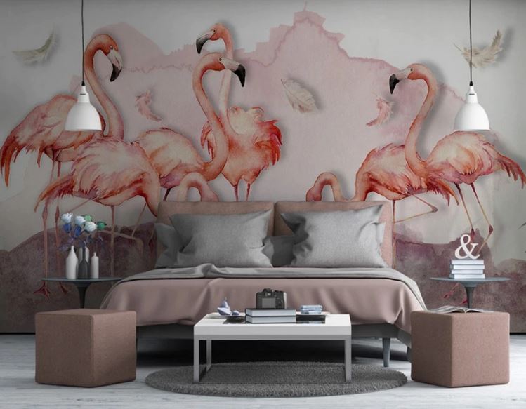 papier peint flamant rose 4 murs pour grande chambre