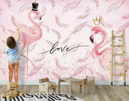 Papier Peint Flamant Rose 4 Murs Love