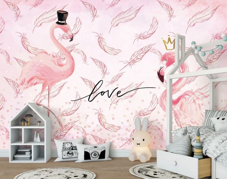 Papier Peint Flamant Rose 4 Murs Love chambre salon enfant adulte