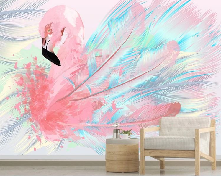 Papier Peint Flamant Rose 4 Murs Solo salon grande taille