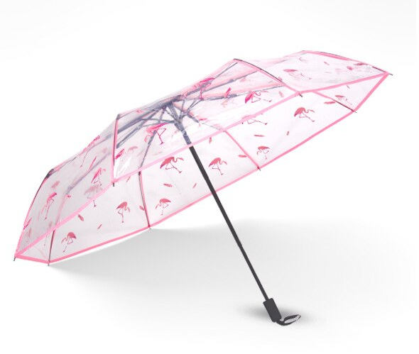 parapluie transparent flamant rose
