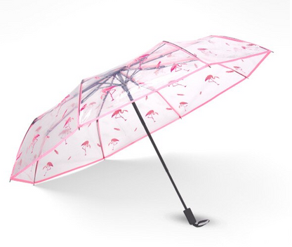 parapluie transparent flamant rose
