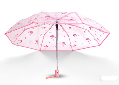parapluie pliable flamant rose transparent