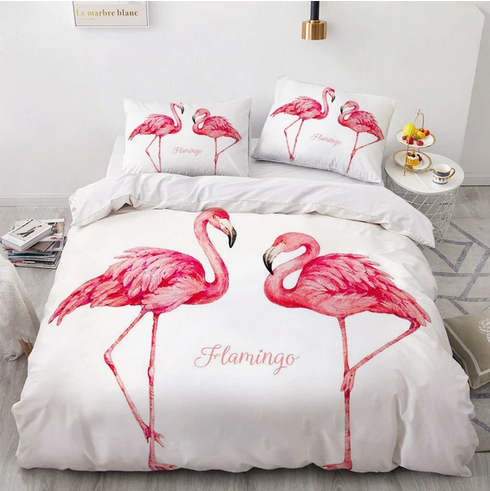 parure de lit flamant rose blanc