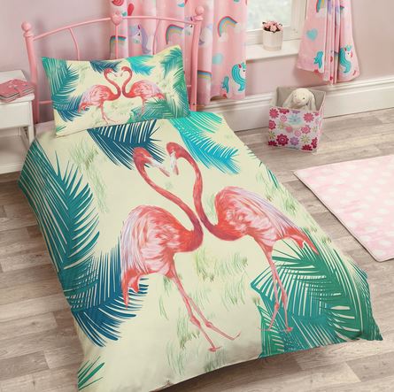 parure de lit avec flamant rose amoureux love valentin