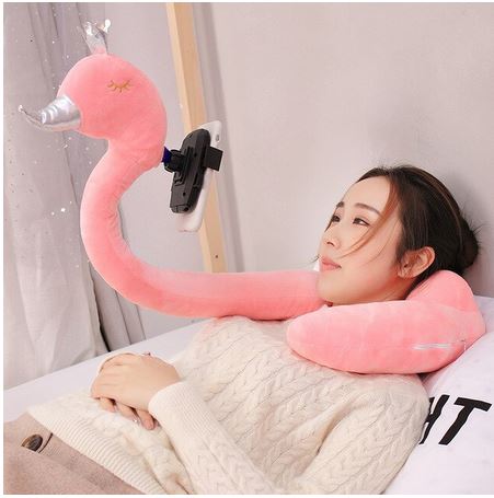 support telephone peluche flamant rose