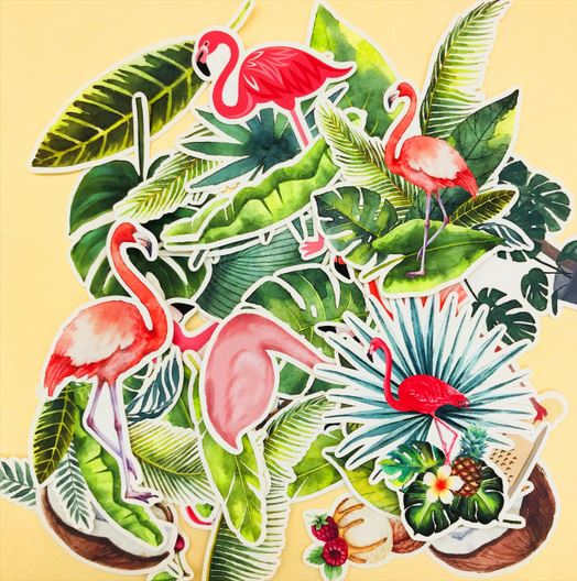 stickers flamant rose tropical jungle