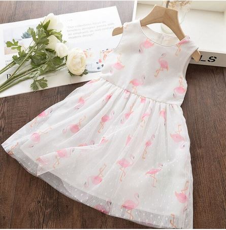robe blanche flamant rose fille