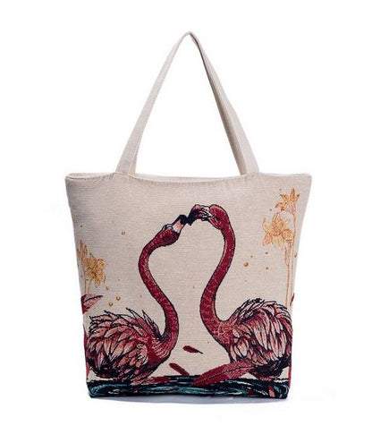 sac flamant rose avec broderie toile