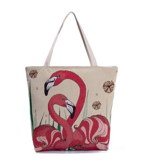 sac toile flamant rose broderie chic pas cher ecologique