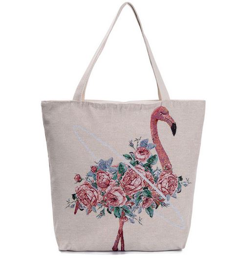 sac toile flamant rose cabas shopping plage