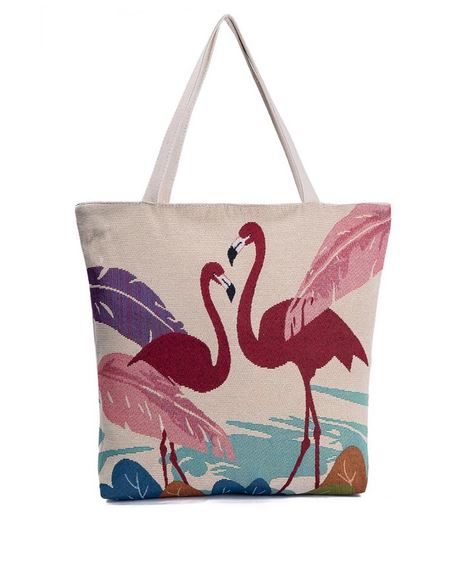 beau sac cabas toile flamant rose pour le marché