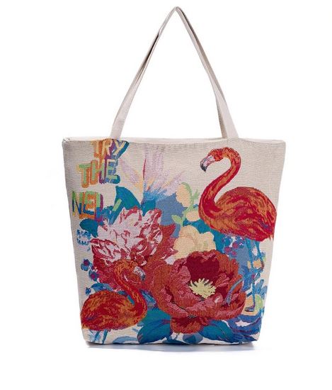 cabas toile sac de plage flamant rose vegan pas cher