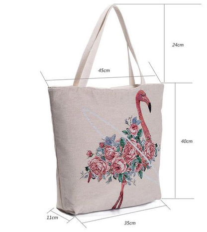 Sac Flamant Rose Broderie Plumes