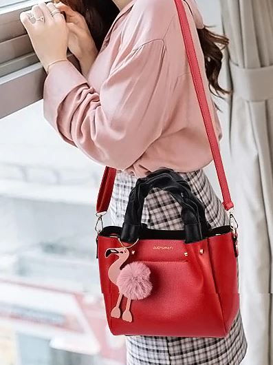sac bandouliere rouge femme flamant rose