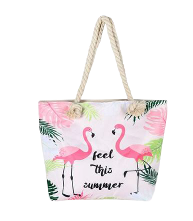 sac bandouliere pour la plage en toile flamant rose
