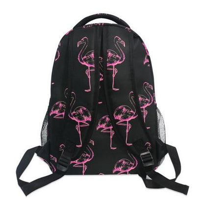 sac a dos college lycee solide noir flamant rose discret