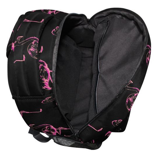 sac a dos noir imprime flamant rose