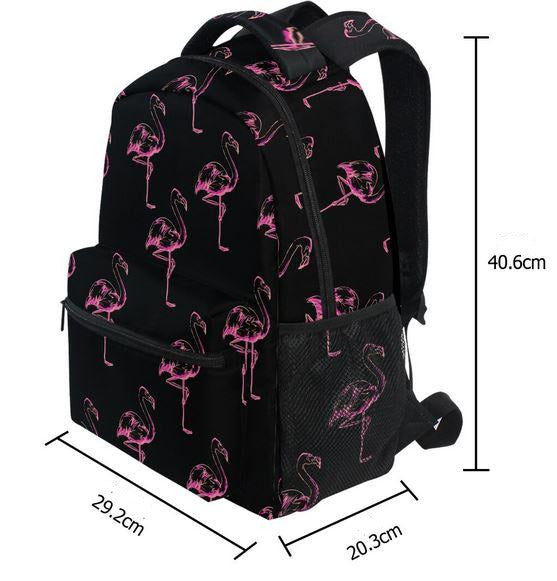 sac a dos noir avec flamant rose