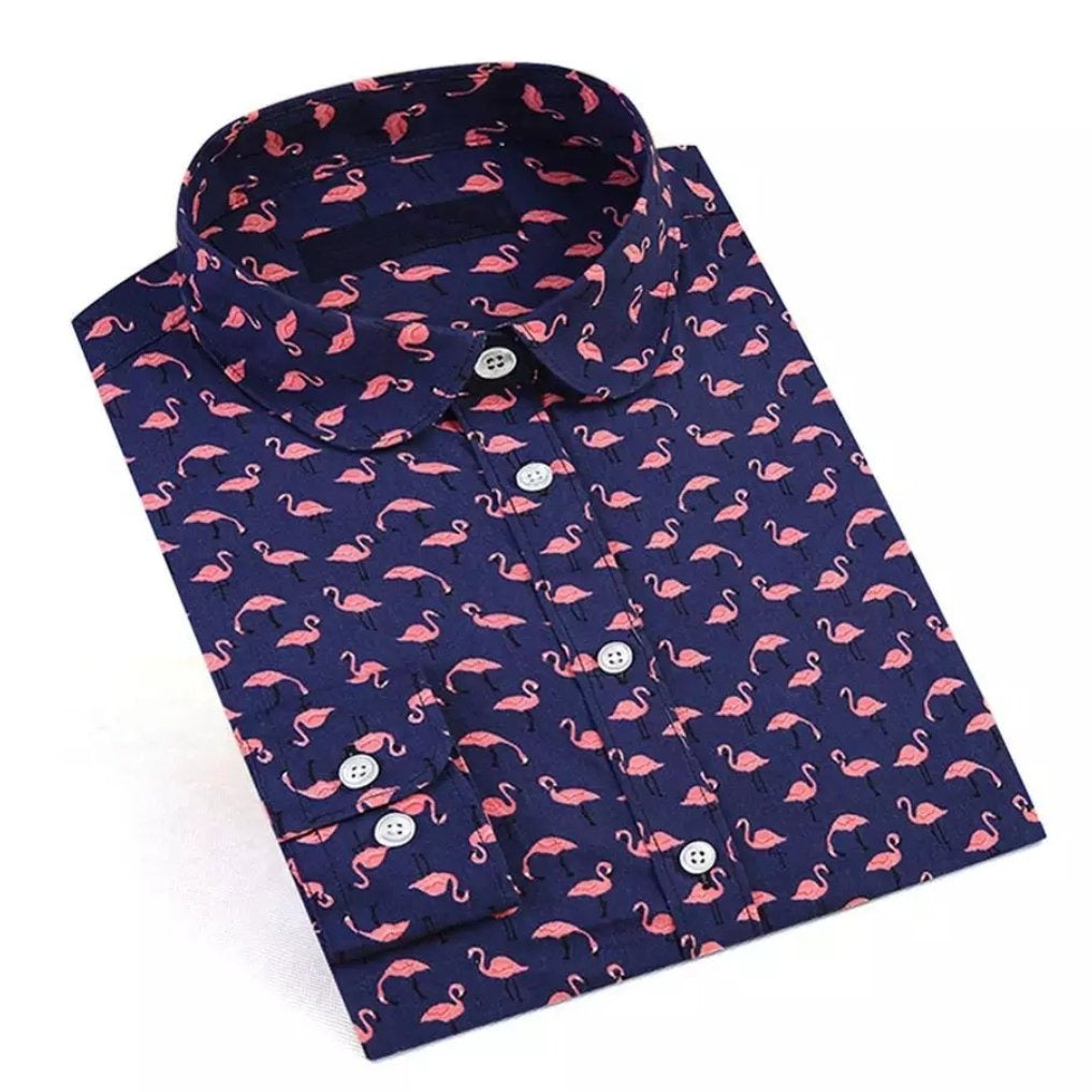 chemise homme flamant rose manches longues