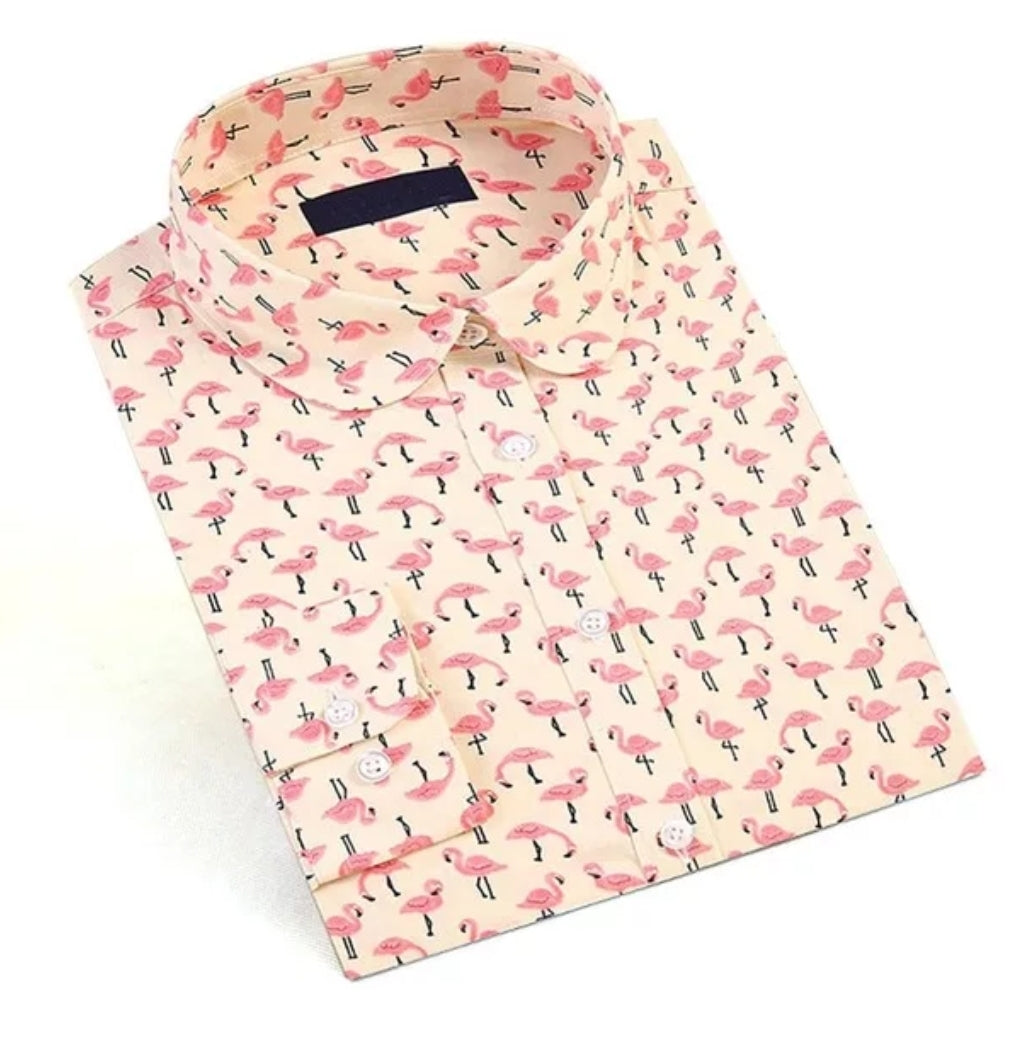 chemise manches longues homme flamant rose