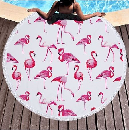 serviette ronde pour piscine avec flamant rose